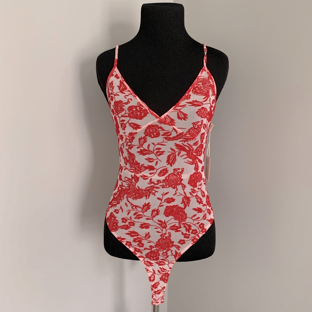 NWT Sheer Velvet Floral Bodysuit